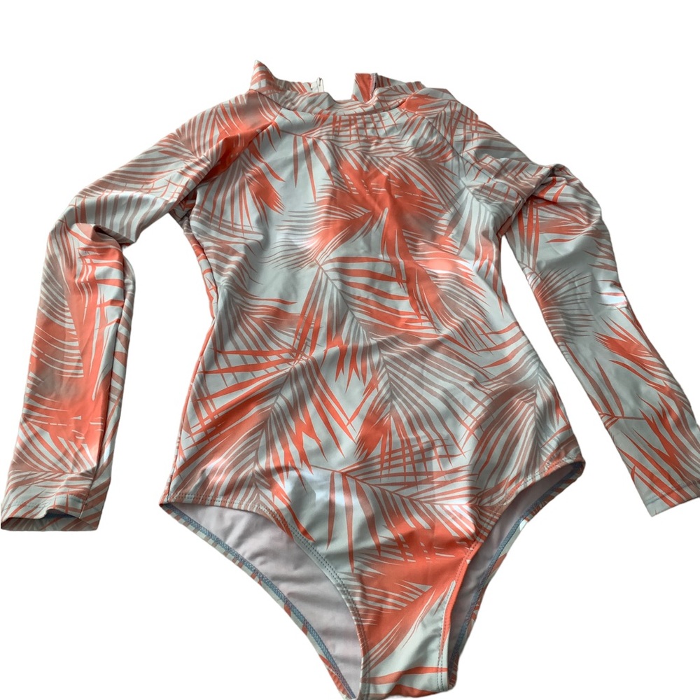 Woman's Bathing-suit, pink and white, sunblock, zipper and long sleeves, L